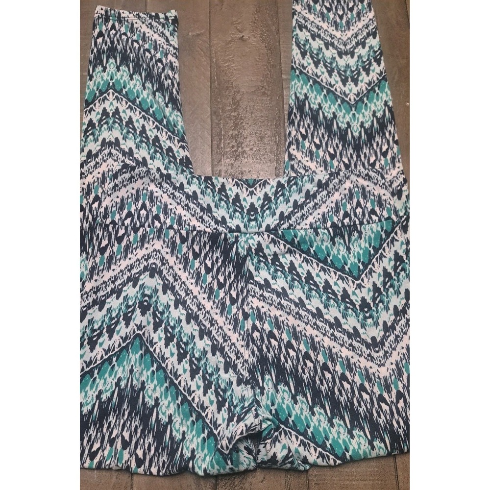 LuLaRoe OS Leggings Teal Black White Chevron Aztec Print Womens Soft - Picture 3 of 5